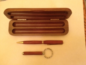 Hand carved pen and key chain set